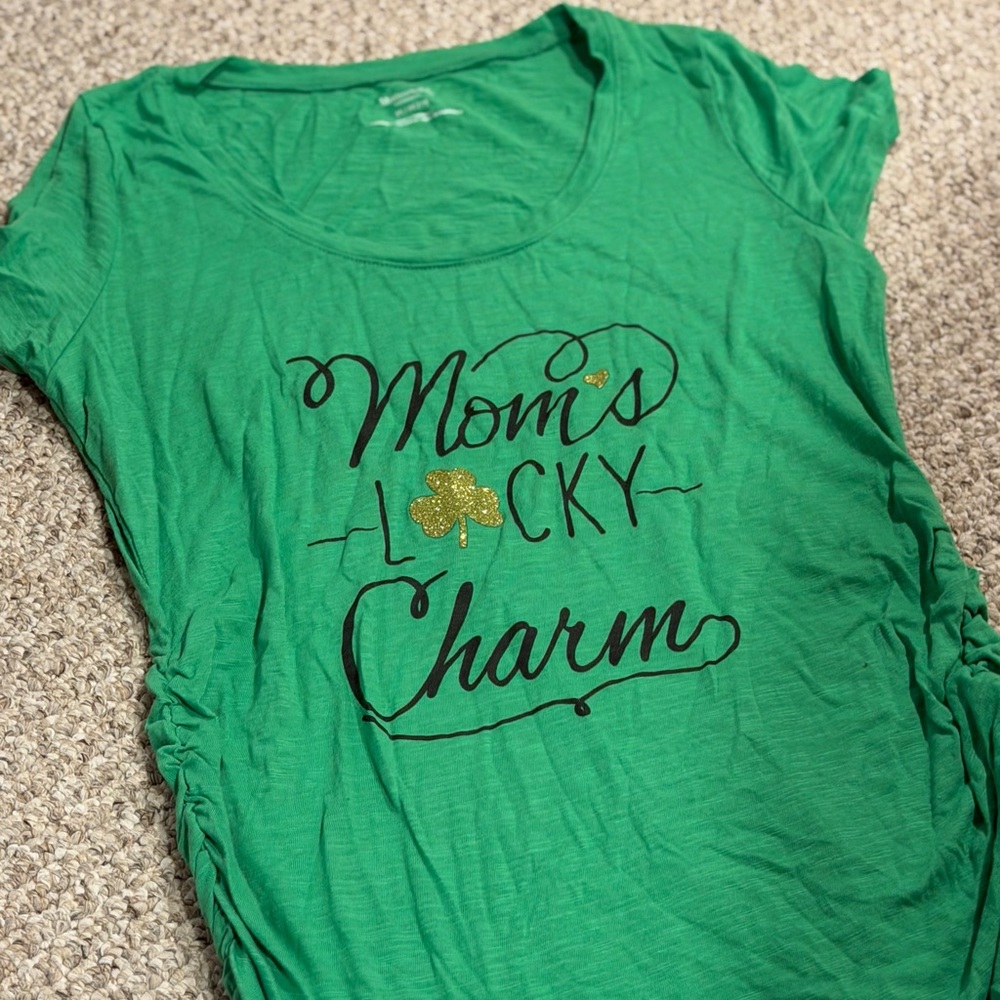 Mom's Lucky Charm Green Ruched Side Maternity Top
